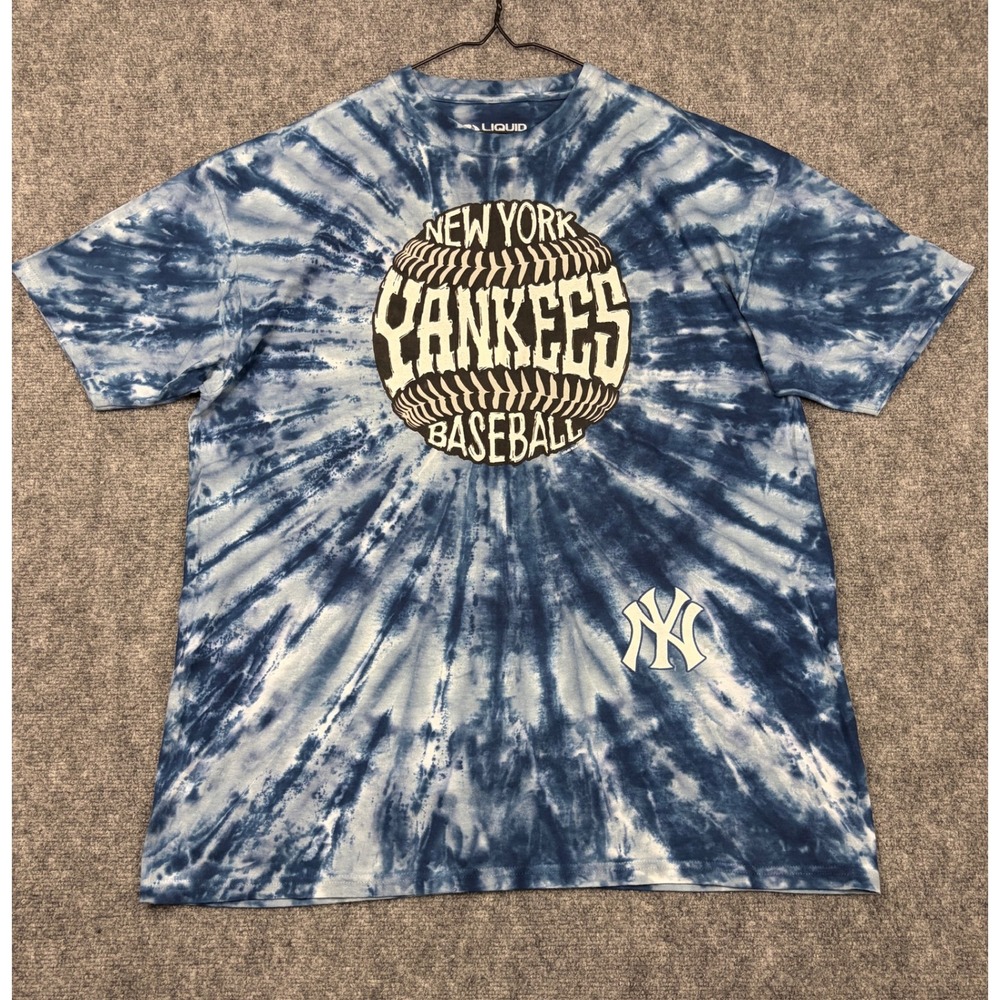 Liquid Blue New York Yankees Tie Dye Baseball T-Shirt Mens 2XL Blue White